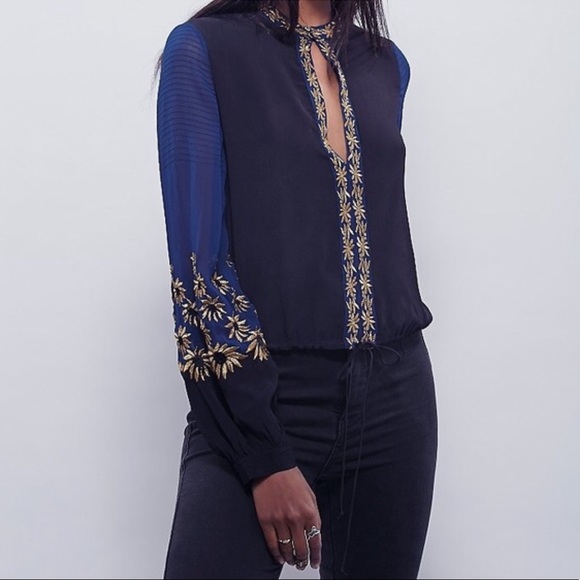 Free People Tops - Free People Midnight City Embroidered Blouse